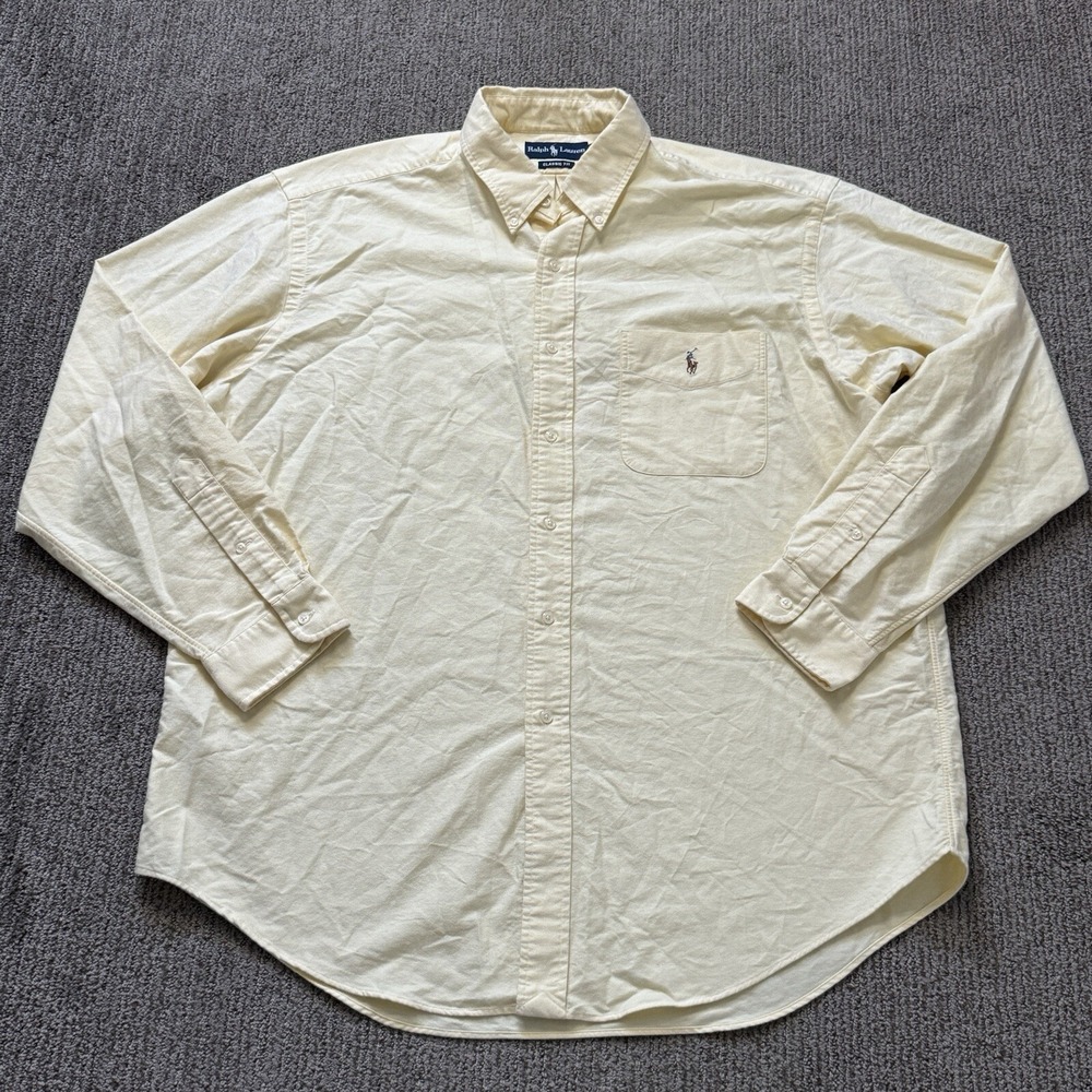 Ralph Lauren Mens XL Button Up Shirt Twill Classic Fit Long Sleeve Cotton Yellow